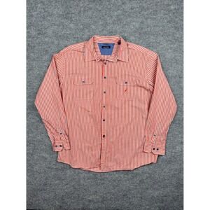Nautica Button Down Shirt Mens XXL Orange White Striped Long Sleeve